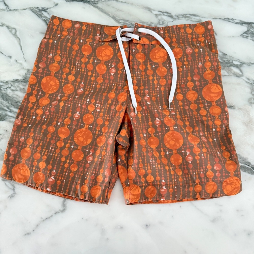 Geometric Pattern Swim Trunks Board Shorts‎  Orange and  Brown